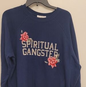 Spiritual Gangster Navy Sweatshirt with Rose Embroidery